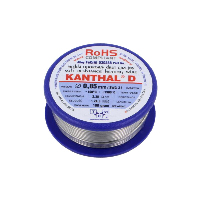 Fir de rezistenţă; 2,38Ω/m; -100÷1300°C; 0,1kg; Øext: 0,85mm