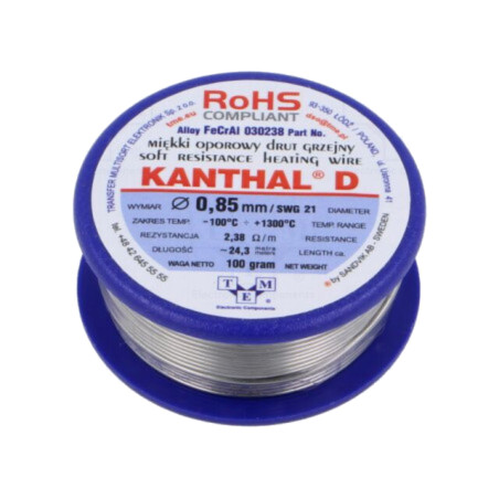 Fir de rezistenţă; 2,38Ω/m; -100÷1300°C; 0,1kg; Øext: 0,85mm