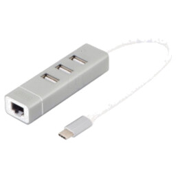 Hub USB; RJ45 soclu,USB A soclu x3,USB C mufă; USB 2.0; PnP; gri
