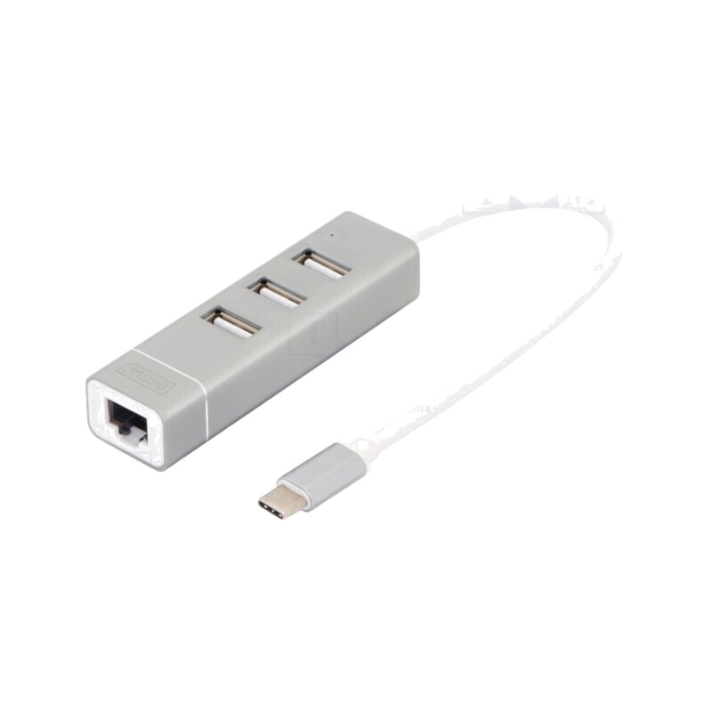 Hub USB; RJ45 soclu,USB A soclu x3,USB C mufă; USB 2.0; PnP; gri Hub USB; RJ45 soclu,USB A soclu x3,USB C mufă; USB 2.0; PnP; gri