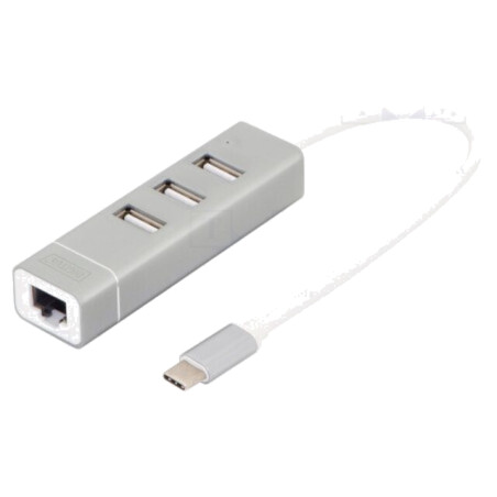 Hub USB; RJ45 soclu,USB A soclu x3,USB C mufă; USB 2.0; PnP; gri