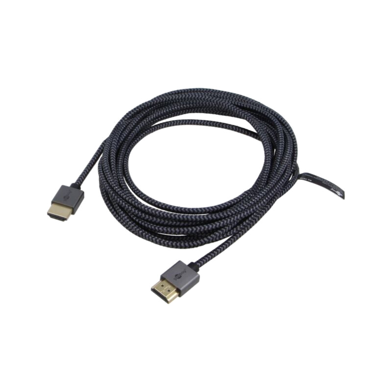 Cablu; HDMI mufă,din ambele părţi; PVC; textilă; 5m; negru și gri