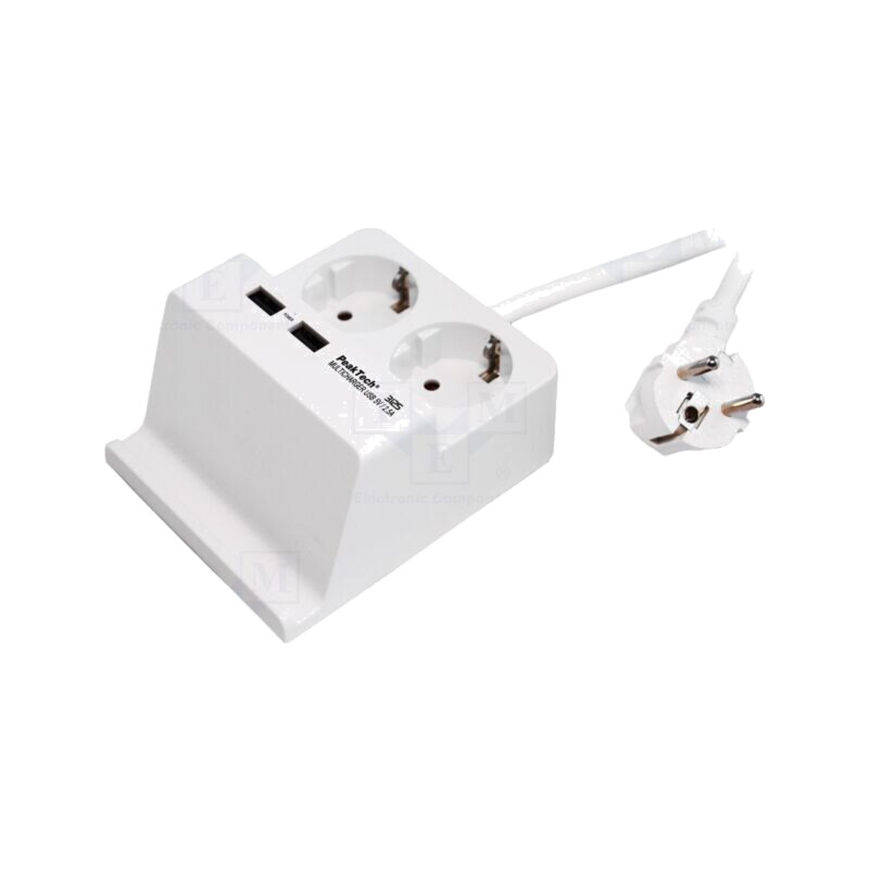 Prelungitor cu prize: de alimentare; albă; Lung: 1,5m; 50Hz; 16A