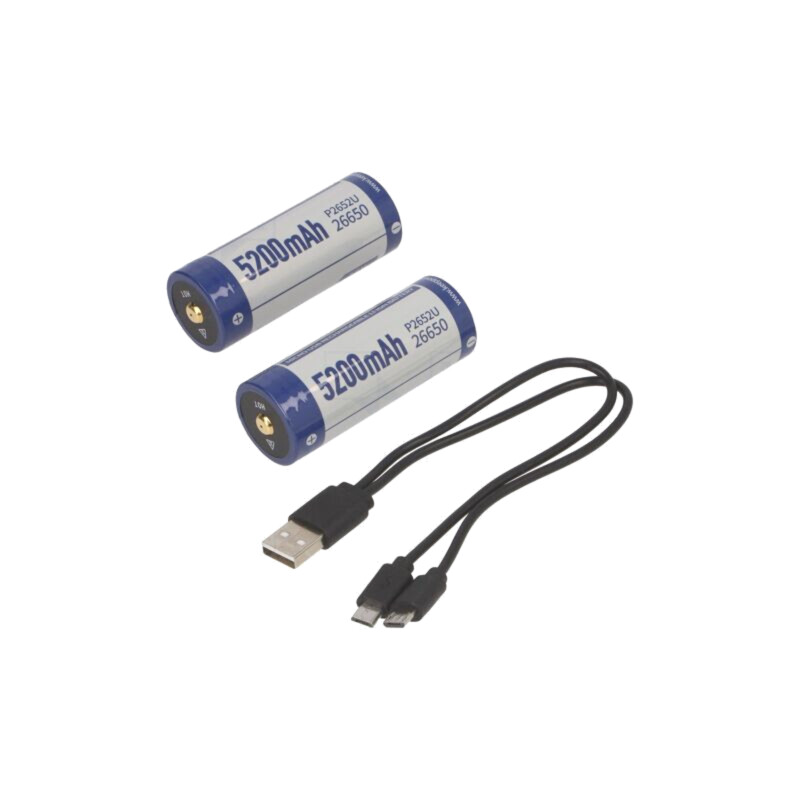 Acumul: Li-Ion; 26650; 3,6V; 5200mAh; Ø26,3x70,5mm; Kit: cablu USB Acumul: Li-Ion; 26650; 3,6V; 5200mAh; Ø26,3x70,5mm; Kit: cablu USB