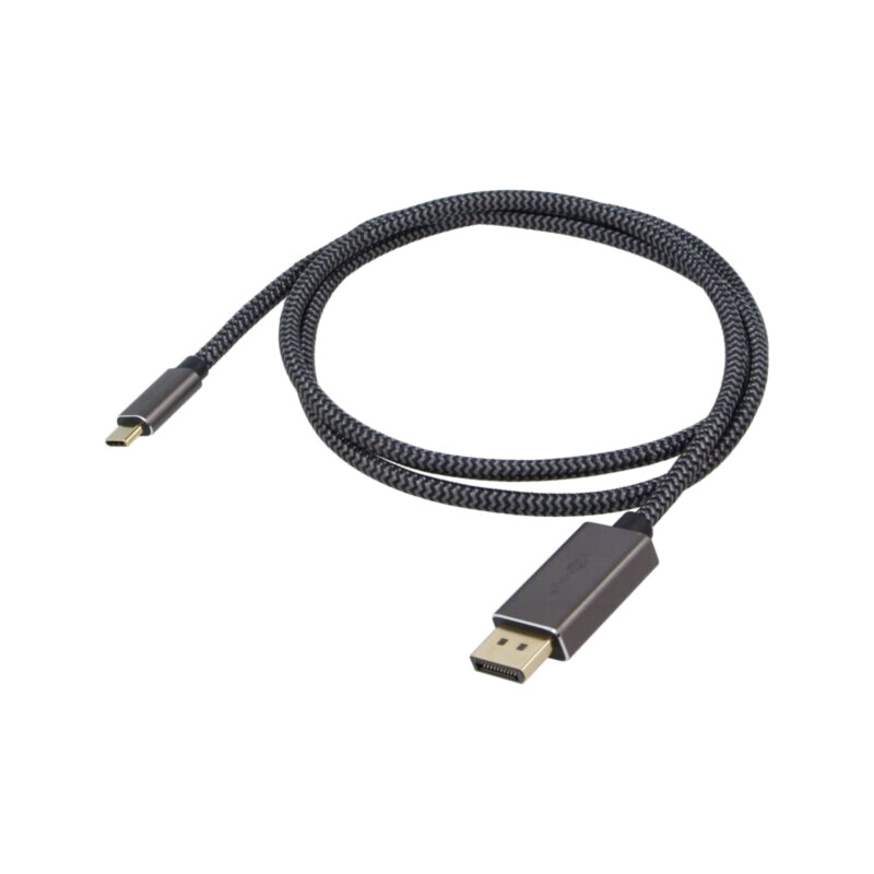 Cablu; DisplayPort mufă,USB C mufă; textilă; 1m; negru,argintiu Cablu; DisplayPort mufă,USB C mufă; textilă; 1m; negru,argintiu