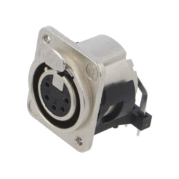 Conector: XLR; soclu; mamă; PIN: 5; în unghi 90°; cu buton; THT; 3A