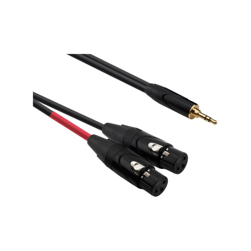 Cablu; Jack 3,5mm mufă,XLR tip feminin 3pin x2; 2m; negru; PVC Cablu; Jack 3,5mm mufă,XLR tip feminin 3pin x2; 2m; negru; PVC