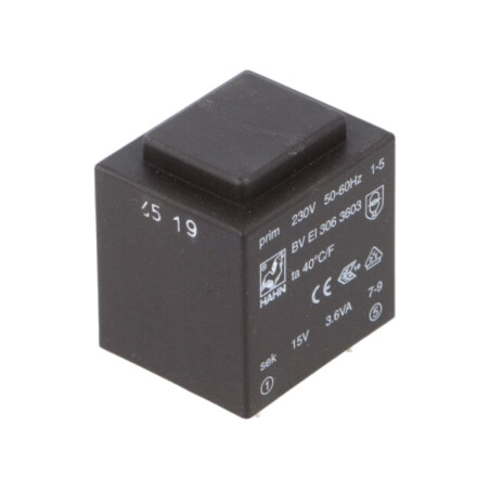 Transformator: încapsulat; 3,6VA; 230VAC; 15V; 240mA; PCB; BVEI