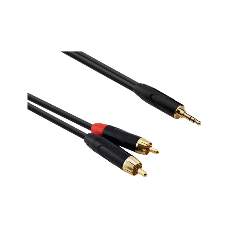 Cablu; Jack 3,5mm mufă,RCA mufă x2; 1m; negru; PVC