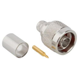 Conector: N; mufă; tată; drept; 50Ω; crimpat; pe cablu; aurit; PTFE