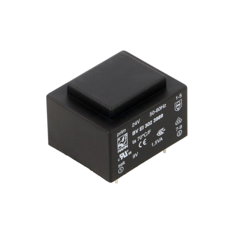 Transformator: încapsulat; 1,5VA; 24VAC; 9V; 167mA; PCB; BVEI Transformator: încapsulat; 1,5VA; 24VAC; 9V; 167mA; PCB; BVEI