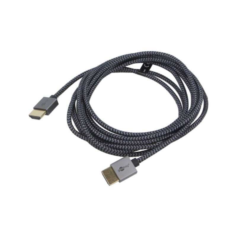 Cablu; HDMI mufă,din ambele părţi; PVC; textilă; 3m; negru și gri Cablu; HDMI mufă,din ambele părţi; PVC; textilă; 3m; negru și gri