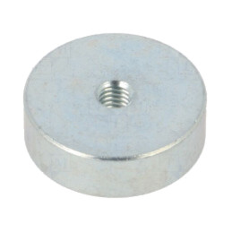 Magnet: fix; neodim; 105N; Ø: 20mm; H: 6mm; oţel; Lung.filet: 2,5mm