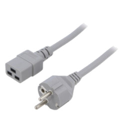 Cablu; 3x1,5mm2; CEE 7/7 (E/F) mufă,IEC C19 mamă; PVC; 3m; gri