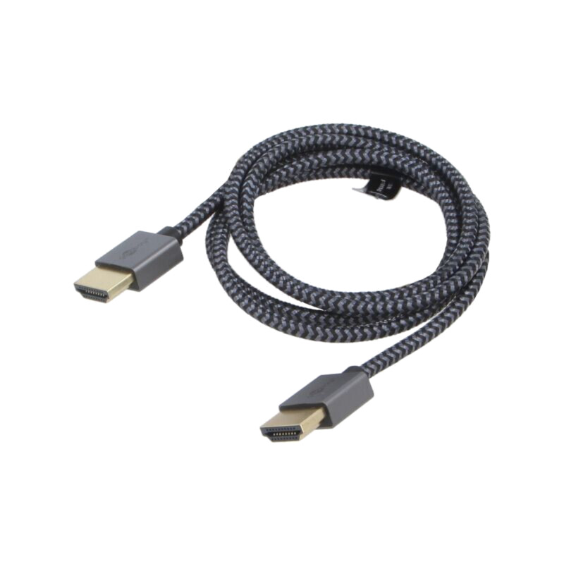 Cablu; HDMI mufă,din ambele părţi; PVC; textilă; 1m; negru și gri Cablu; HDMI mufă,din ambele părţi; PVC; textilă; 1m; negru și gri
