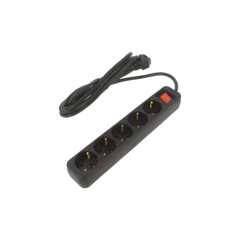 Prelungitor alimentare; 3x1mm2; Schuko; Prize: 5; gumă; negru; 3m Prelungitor alimentare; 3x1mm2; Schuko; Prize: 5; gumă; negru; 3m