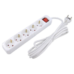 Prelungitor alimentare; 3x1mm2; Schuko; Prize: 5; gumă; alb; 3m; 10A