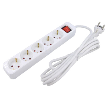 Prelungitor alimentare; 3x1mm2; Schuko; Prize: 5; gumă; alb; 3m; 10A