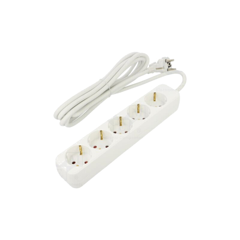 Prelungitor alimentare; 3x1mm2; Schuko; Prize: 5; gumă; alb; 3m; 10A Prelungitor alimentare; 3x1mm2; Schuko; Prize: 5; gumă; alb; 3m; 10A