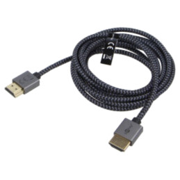 Cablu; HDMI mufă,din ambele părţi; PVC; textilă; 2m; negru și gri