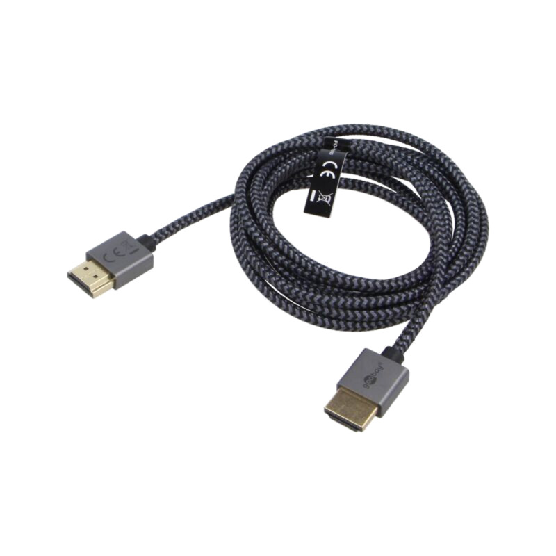 Cablu; HDMI mufă,din ambele părţi; PVC; textilă; 2m; negru și gri Cablu; HDMI mufă,din ambele părţi; PVC; textilă; 2m; negru și gri
