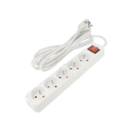 Prelungitor alimentare; 3x1mm2; Prize: 5; gumă; alb; 3m; 10A