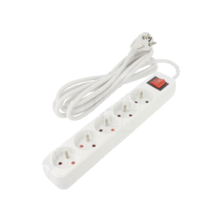 Prelungitor alimentare; 3x1mm2; Prize: 5; gumă; alb; 3m; 10A
