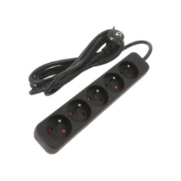 Prelungitor alimentare; 3x1mm2; Prize: 5; gumă; negru; 3m; 10A