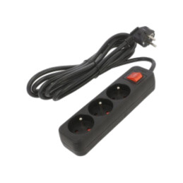 Prelungitor alimentare; 3x1mm2; Prize: 3; gumă; negru; 3m; 10A