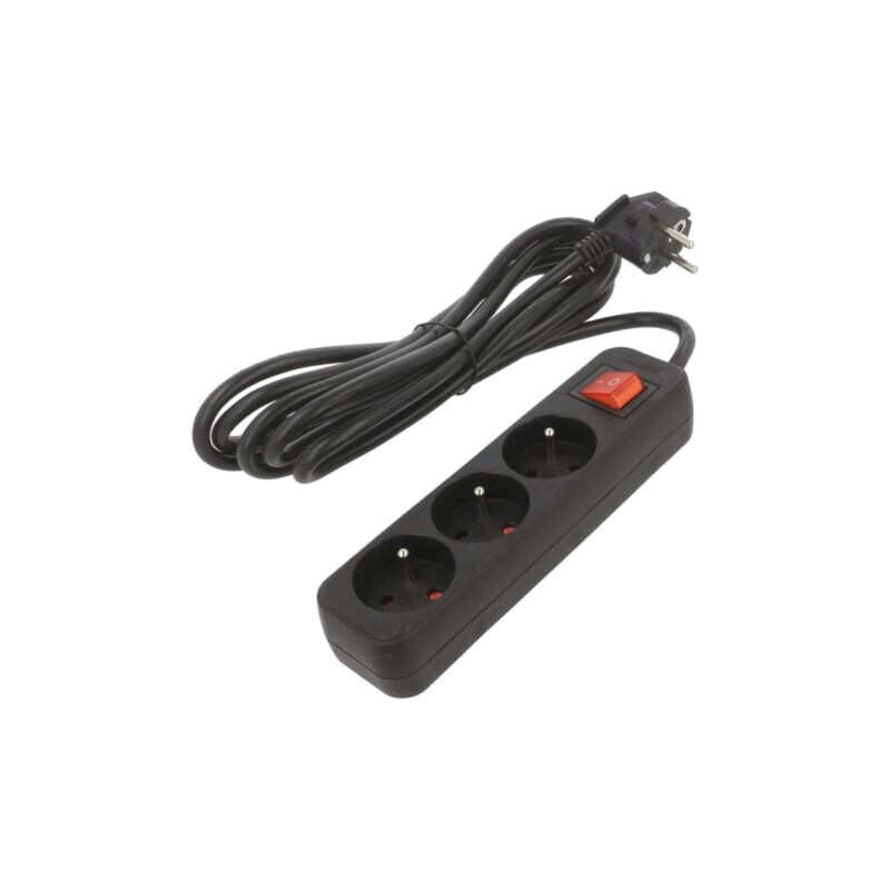 Prelungitor alimentare; 3x1mm2; Prize: 3; gumă; negru; 3m; 10A Prelungitor alimentare; 3x1mm2; Prize: 3; gumă; negru; 3m; 10A