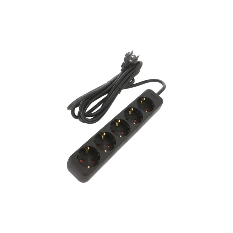 Prelungitor alimentare; 3x1mm2; Schuko; Prize: 5; gumă; negru; 3m Prelungitor alimentare; 3x1mm2; Schuko; Prize: 5; gumă; negru; 3m