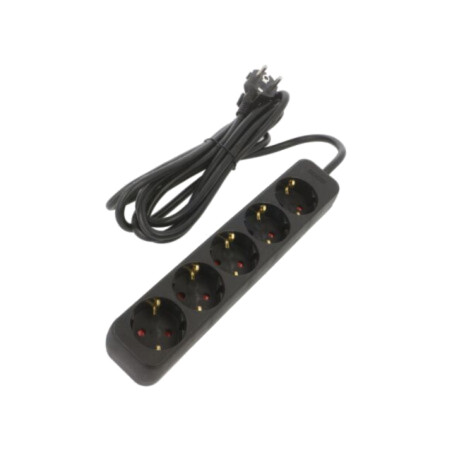 Prelungitor alimentare; 3x1mm2; Schuko; Prize: 5; gumă; negru; 3m