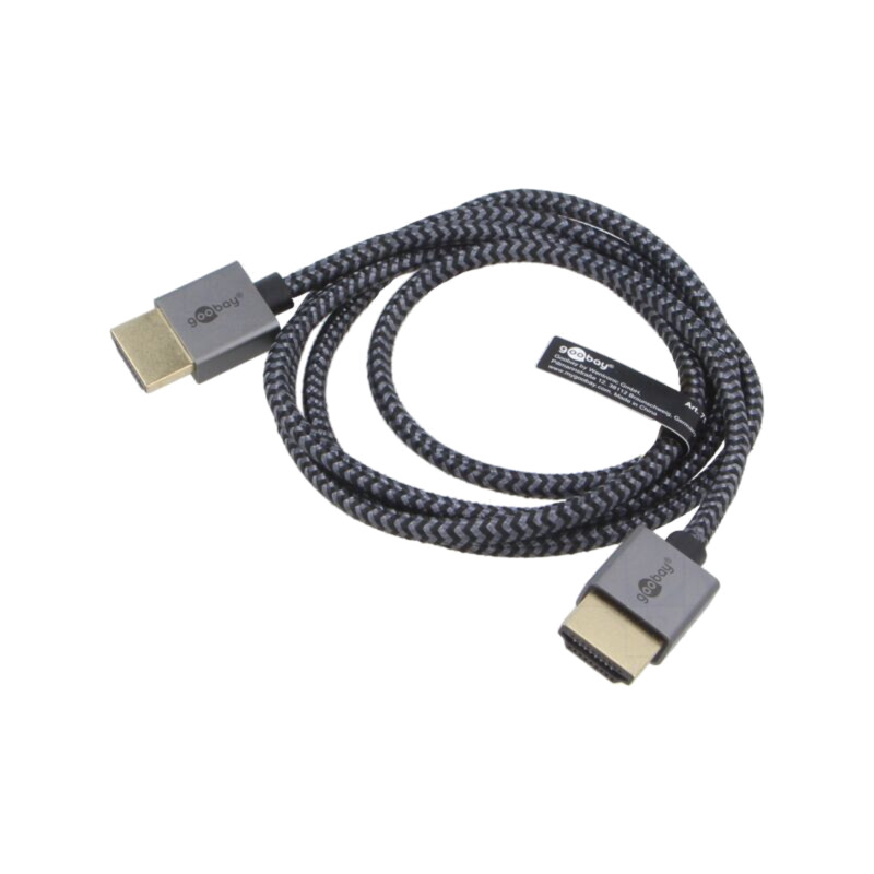 Cablu; HDMI mufă,din ambele părţi; PVC; textilă; 1m; negru și gri Cablu; HDMI mufă,din ambele părţi; PVC; textilă; 1m; negru și gri