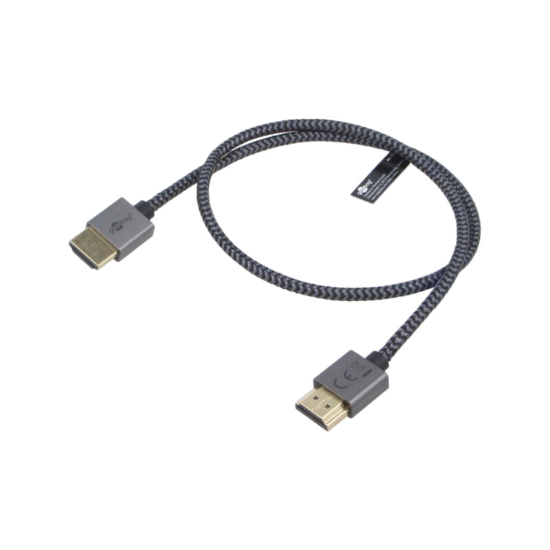 Cablu; HDMI mufă,din ambele părţi; PVC; textilă; 0,5m; argintie Cablu; HDMI mufă,din ambele părţi; PVC; textilă; 0,5m; argintie