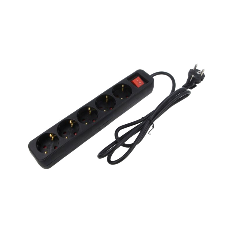 Prelungitor alimentare; 3x1mm2; Schuko; Prize: 5; gumă; negru; 1,5m Prelungitor alimentare; 3x1mm2; Schuko; Prize: 5; gumă; negru; 1,5m