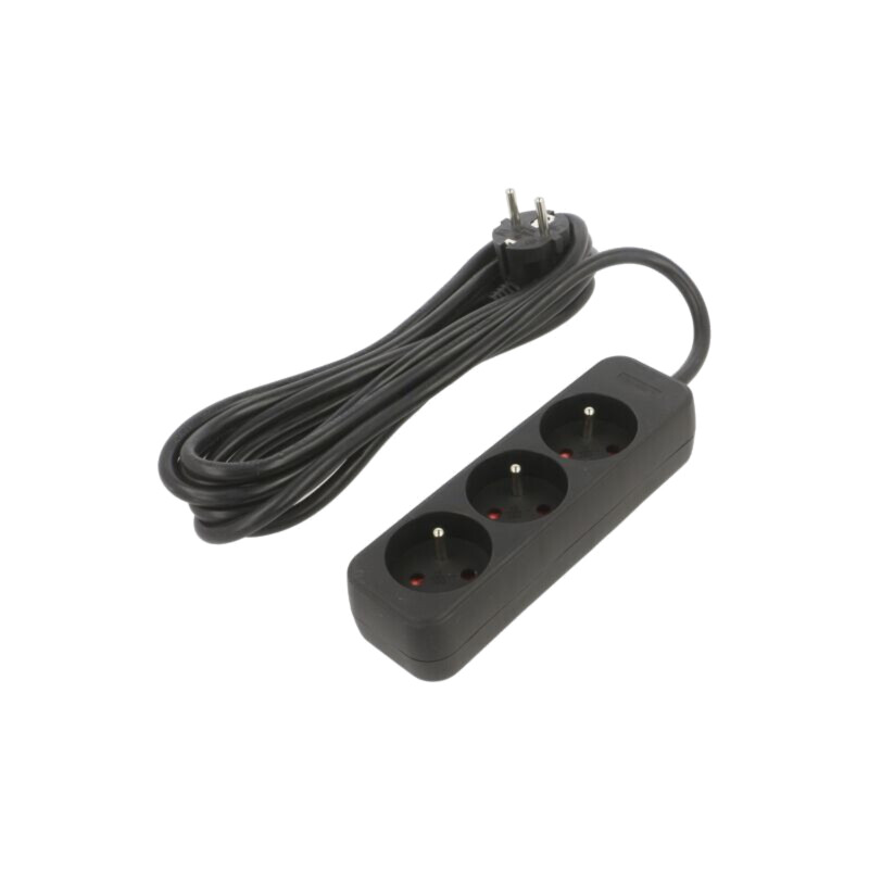 Prelungitor alimentare; 3x1mm2; Prize: 3; gumă; negru; 3m; 10A Prelungitor alimentare; 3x1mm2; Prize: 3; gumă; negru; 3m; 10A