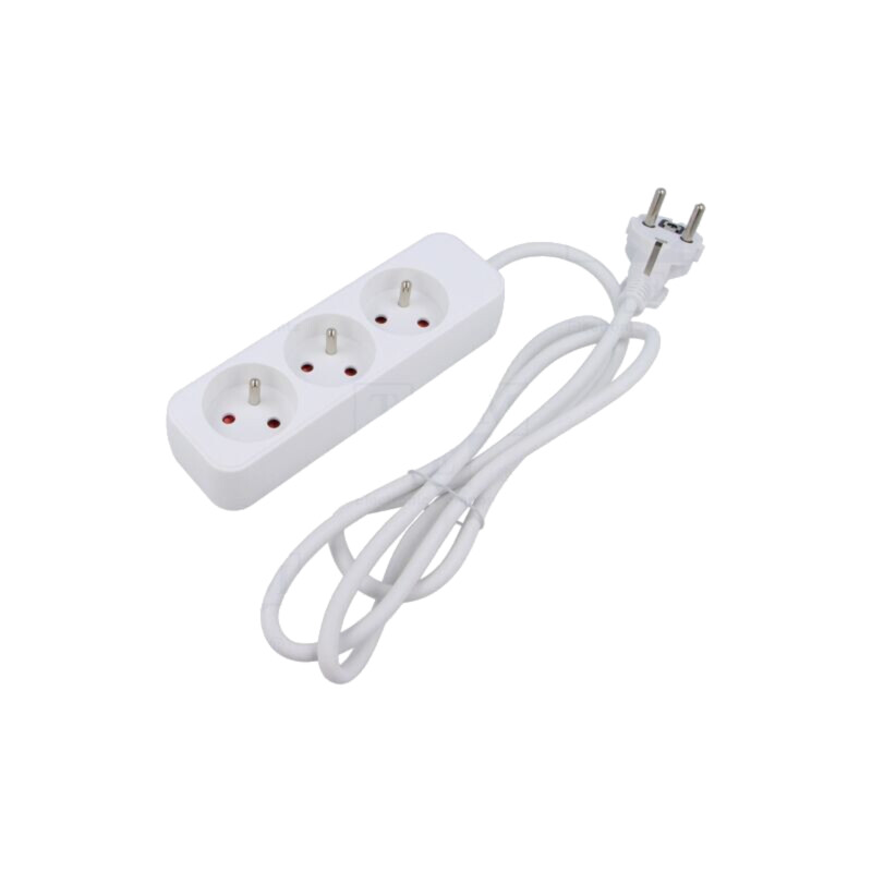 Prelungitor alimentare; 3x1mm2; Prize: 3; gumă; alb; 3m; 10A