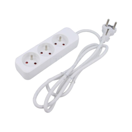 Prelungitor alimentare; 3x1mm2; Prize: 3; gumă; alb; 3m; 10A