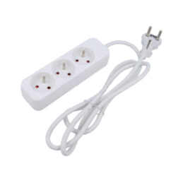 Prelungitor alimentare; 3x1mm2; Prize: 3; gumă; alb; 3m; 10A