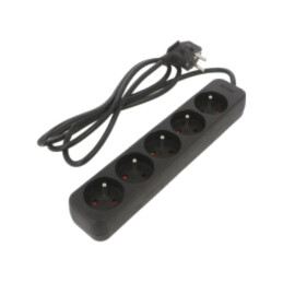 Prelungitor alimentare; 3x1mm2; Prize: 5; gumă; negru; 1,5m; 10A