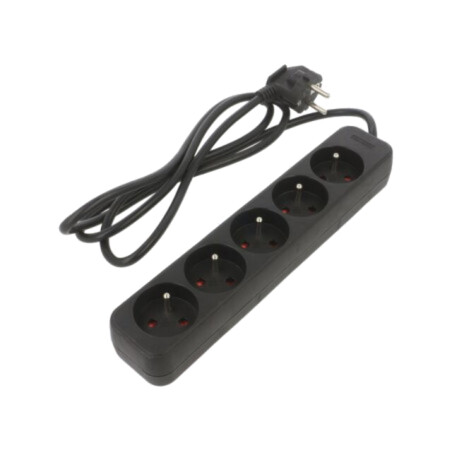 Prelungitor alimentare; 3x1mm2; Prize: 5; gumă; negru; 1,5m; 10A