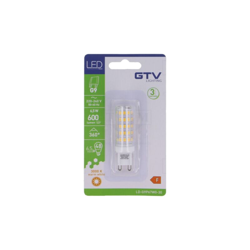 Lampă LED; alb cald; G9; 230VAC; 600lm; 6,5W; 360°; 3000K