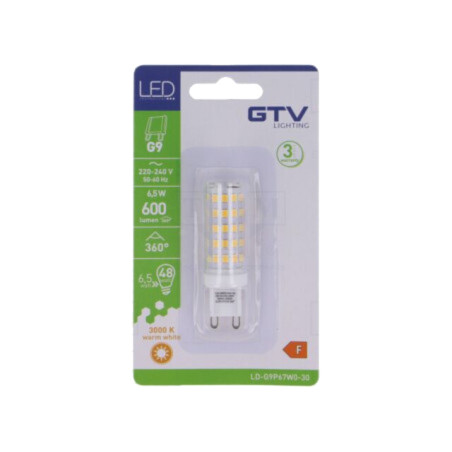 Lampă LED; alb cald; G9; 230VAC; 600lm; 6,5W; 360°; 3000K