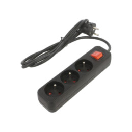 Prelungitor alimentare; 3x1mm2; Prize: 3; gumă; negru; 1,5m; 10A