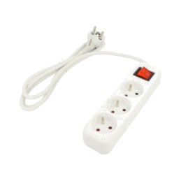 Prelungitor alimentare; 3x1mm2; Prize: 3; gumă; alb; 1,5m; 10A