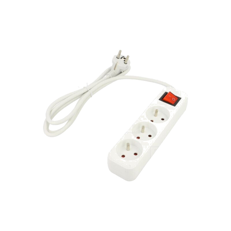 Prelungitor alimentare; 3x1mm2; Prize: 3; gumă; alb; 1,5m; 10A