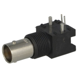 Conector: BNC; soclu; mamă; în unghi 90°; 50Ω; THT; neagră; aurit