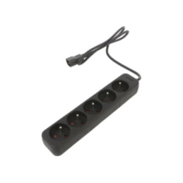 Prelungitor alimentare; 3x1mm2; Prize: 5; gumă; negru; 1m; 10A