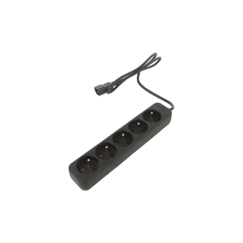 Prelungitor alimentare; 3x1mm2; Prize: 5; gumă; negru; 1m; 10A