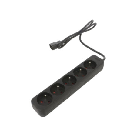 Prelungitor alimentare; 3x1mm2; Prize: 5; gumă; negru; 1m; 10A